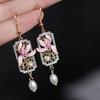Orchid Earrings: Pink & Blue Song Dynasty-Inspired Cheongsam, Classical High-End Style.