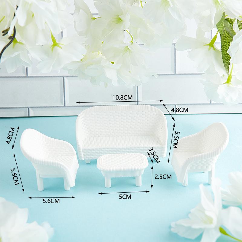 4 bucăți alb bricolaj casa de papusi in miniatura camera de zi canapea antica masa model jucărie pentru copii