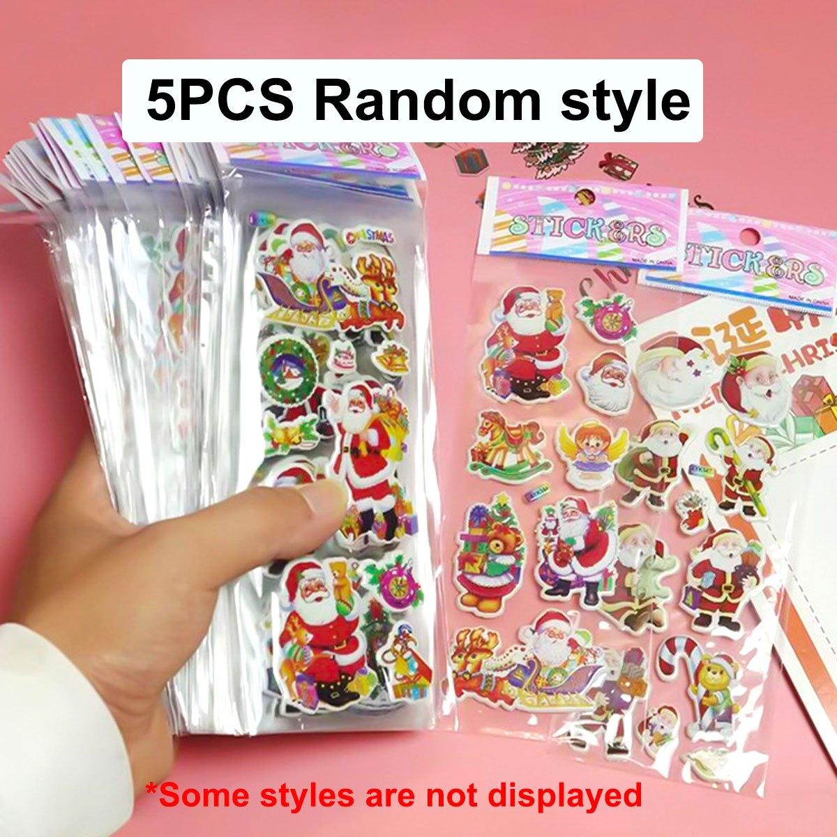 

10pcs/5pcs Christmas 3D Cartoon Bubble Stickers,Self-Adhesive Reusable Plastic Decals with Glitter Accents Christmas stickers