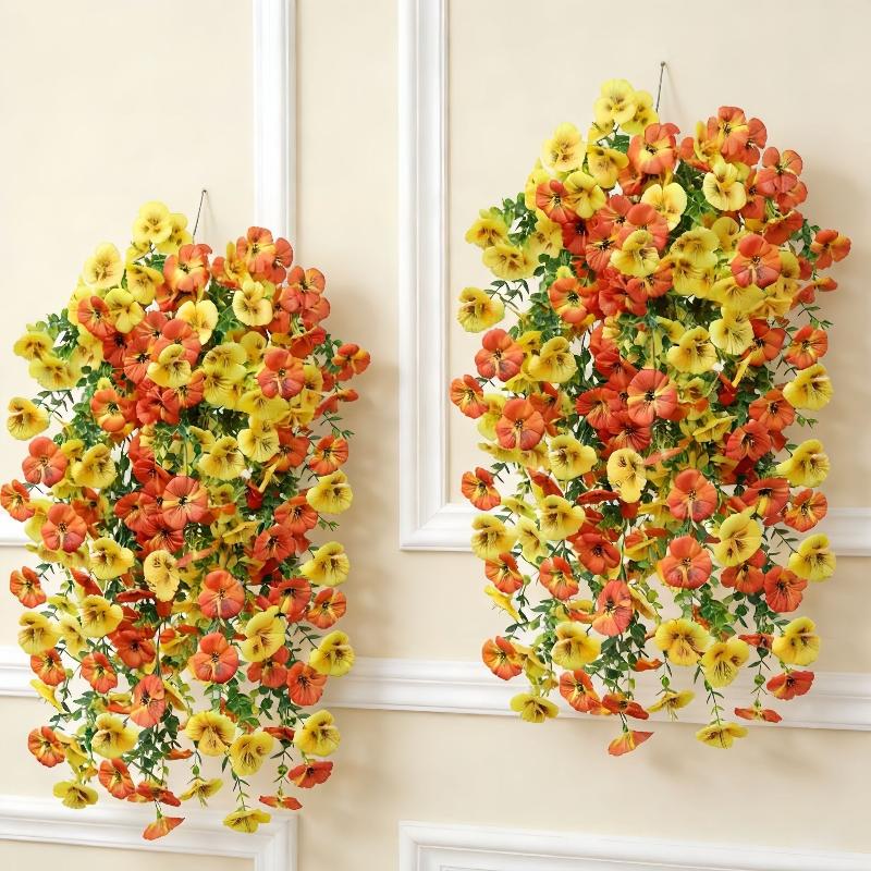 Artificial Pansy Violet Flowers Fake Hanging Morning Glory Garland Lifelike Silk Plants for Home Wedding Party Decor