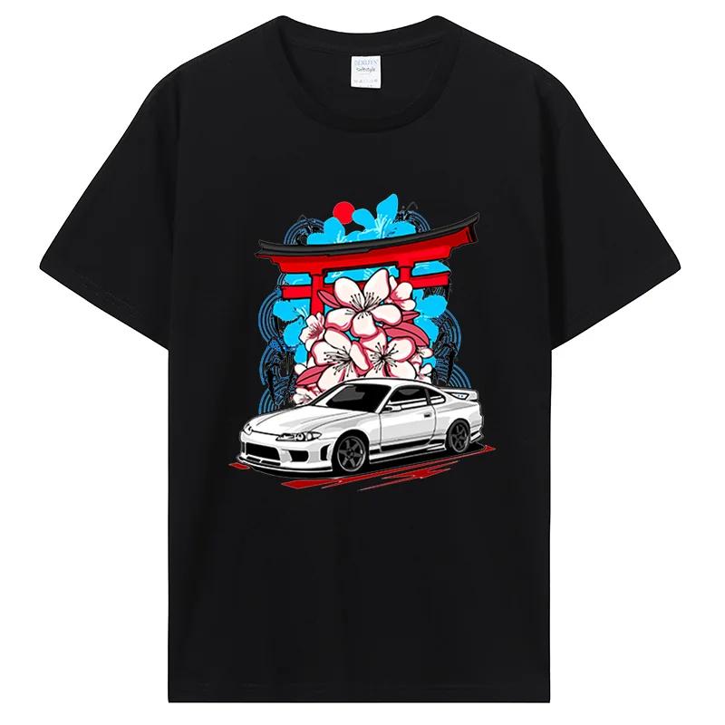 Silvia S15 White Car Graphic T Shirts Initial D Drift TShirt Cotton Short Sleeve Oversize T-shirt Clothing Oversized