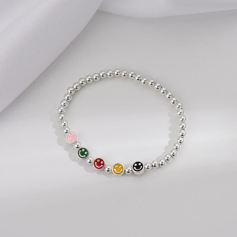 S925 Silver Rainbow Beaded Bracelet for Girls Summer Ins Niche Design Colorful Bear Smiley Hand Jewelry