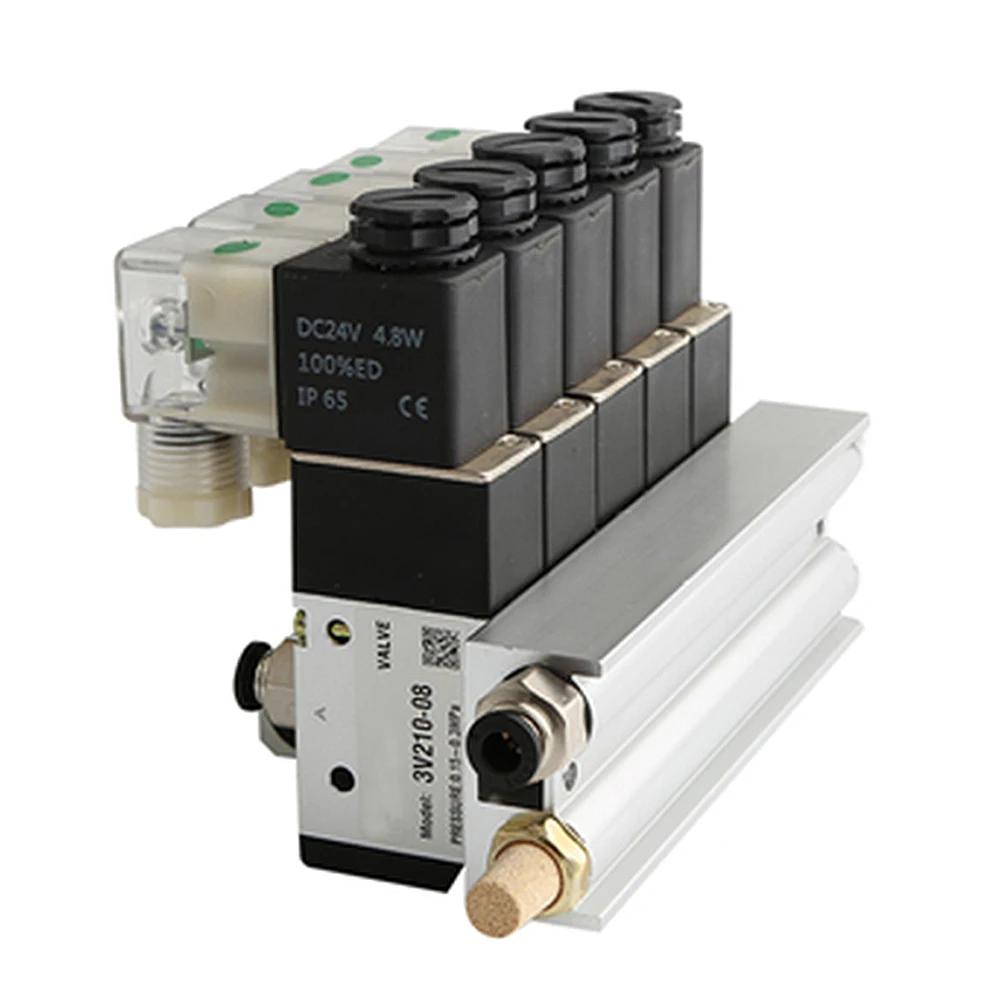 220V 24V Multi Option 3V210-08 Pneumatic Solenoid Valve Block With Muffler Fitting Base Manifold 2/3/4/5/6 Row 3 Port
