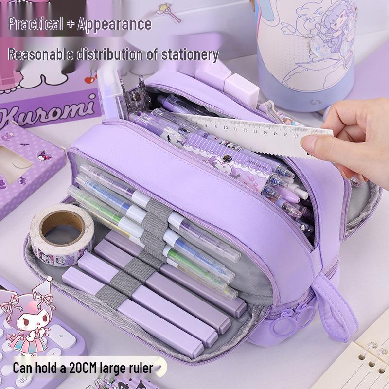 Large Capacity Four-Layer Pencil Case for Students - Solid Color, Simple Design, Multifunctional for Boys and Girls