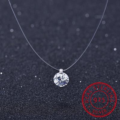 925 Sterling Silber Unsichtbare Kette Linien Halsketten Halsreifen 6mm Zirkonia Anhänger Für Frauen Schmuck X4474s