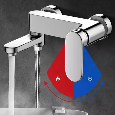 Grifo De Bañera Ajustable Gris/plateado, Grifo De Ducha De Pared Con Válvula Mezcladora De Agua Caliente Y Fría, Accesorios De D