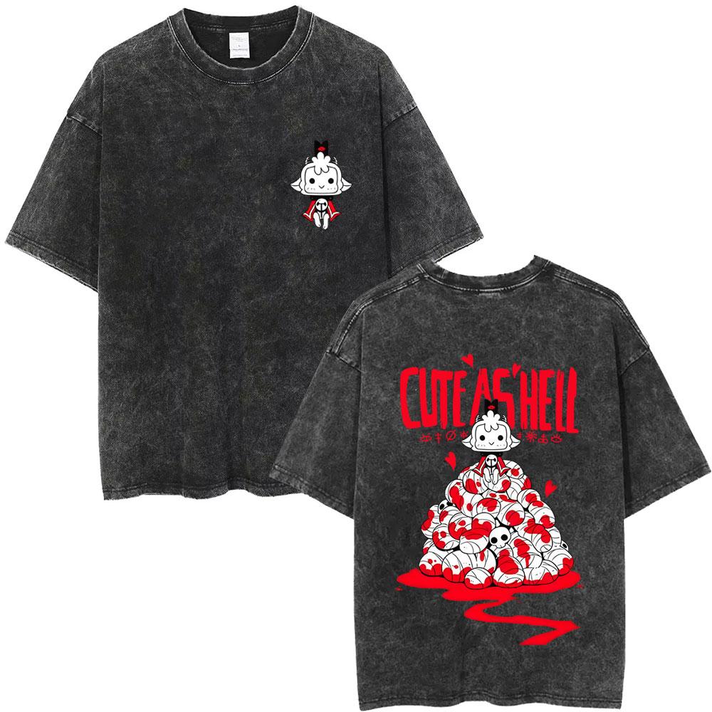 Washed Vintage Game Cult of The Lamb Funny Graphic Tshirt Men Women Casual Cotton Tshirts Mens Oversized Short Sleeve T Shirt