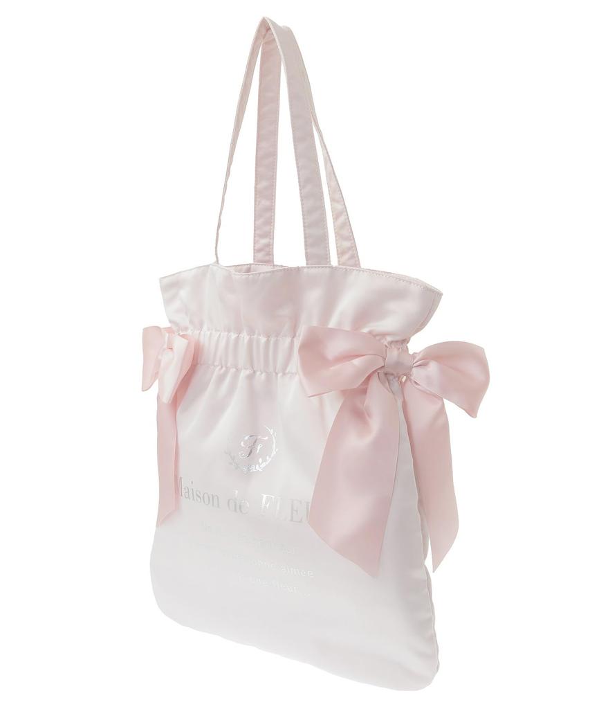 Maison de FLEUR Double Ribbon Gathered Tote Bag, Black, F Tote Bag, 08000792300