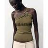 Summer New Product Women's Clothes Cut Out Decoration Loose Asymmetric Design Spaghetti Straps Knitted Tops 4938101