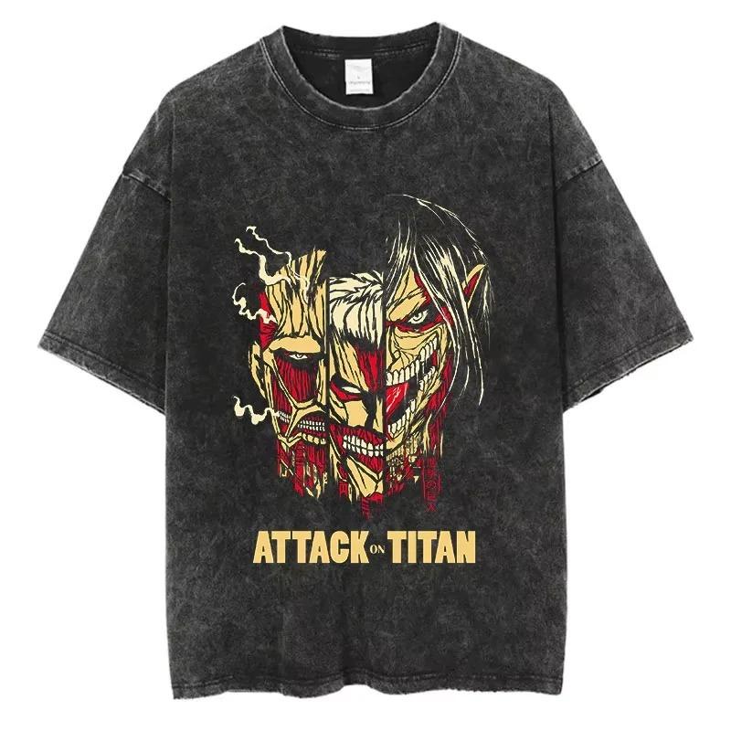 Hotblood Anima Attack on Titan Graphic Print TShirt Men Women Harajuku Vintage Washed Cotton Solf Summer New Tee Oversized Top