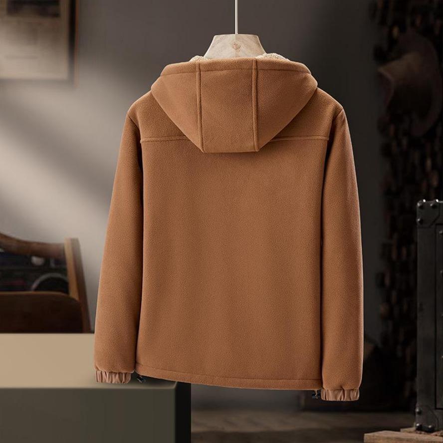 Herren Schwere Fleece Kapuzenjacke - Dicke Warme Lässige Lammfell-Fleece Strickjacke für Herbst und Winter