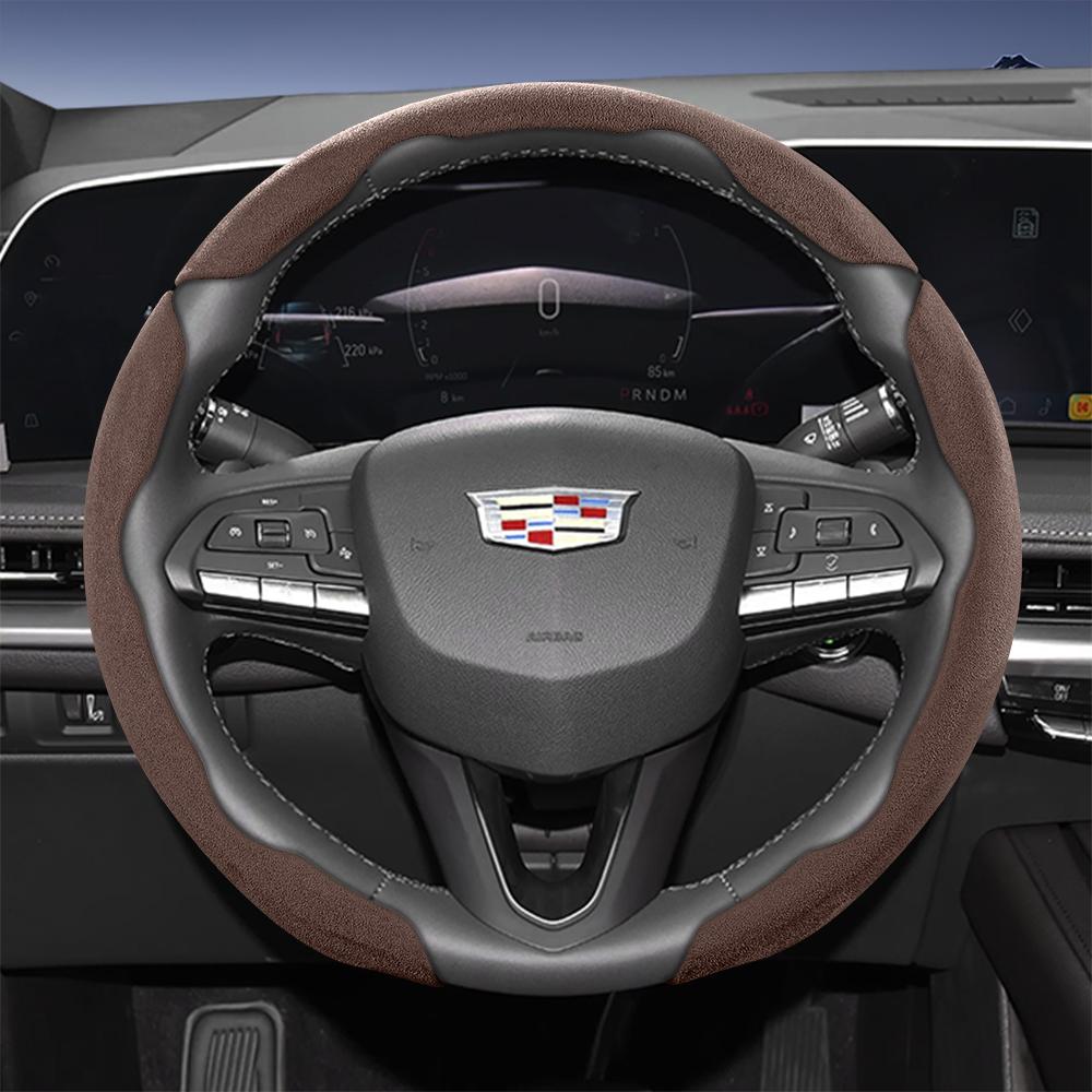 Suitable for Cadillac Sports Suede Steering Wheel Cover with Split Snap-On Design for Models Such as Escalade, Lyriq, Xt5, Xt4, Xt6, Ct5, Ct4, Celesti