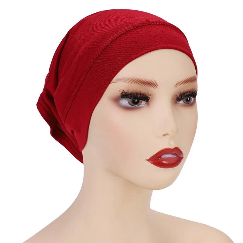 Weiß Beige Rot Grau Damen Innen Hijab Kappe Muslimischer Turban Islamische Unterkappe Weibliches Stirnband Turbante Mujer