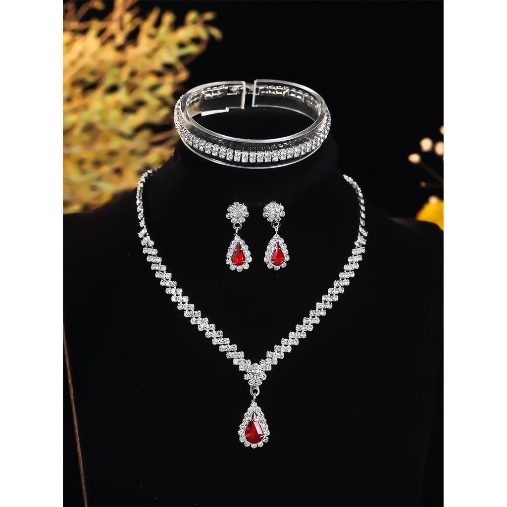 High-End Luxury Diamond Necklace, Earrings & Bracelet Set: Bridal & Prom Jewelry