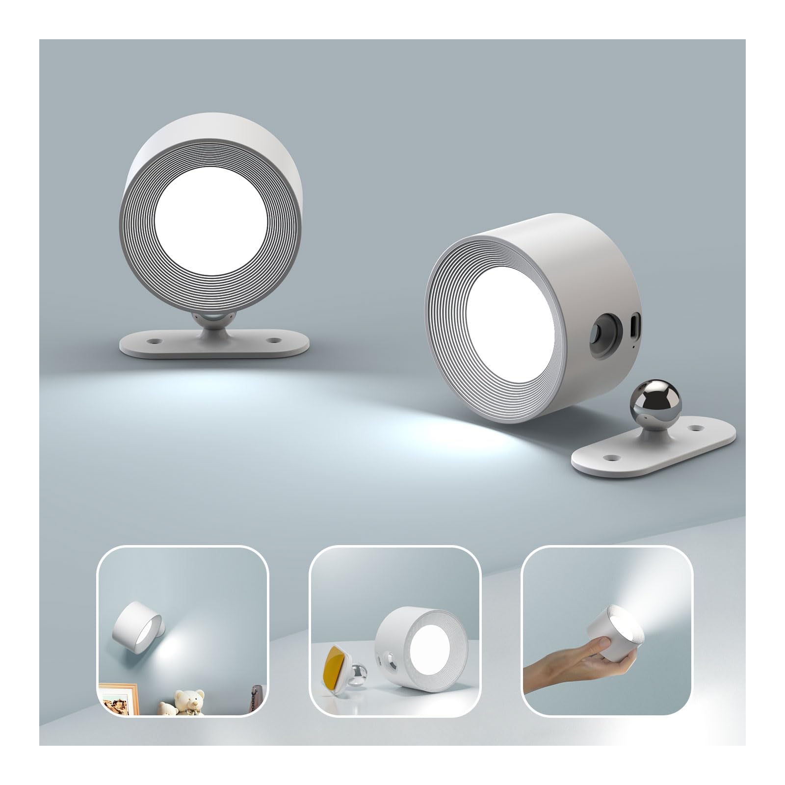 

Feallive LED Spotlight (2-Pack) - Wall-Mounted Bracket Light with 3-Level Dimming and Color Adjustment, Magnetic Operated, No Installation Required,