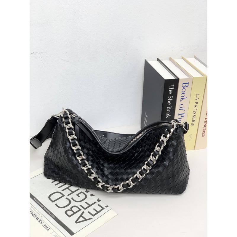 Large Capacity Woven Leather Tote Bag Chain Strap Crossbody Commuter Women