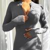 Women Long Sleeve Workout Jumpsuit Zip Up Romper Bottom Pants Bodysuit Bodycon Sexy Yoga Workout Ribbed Casual One Piece