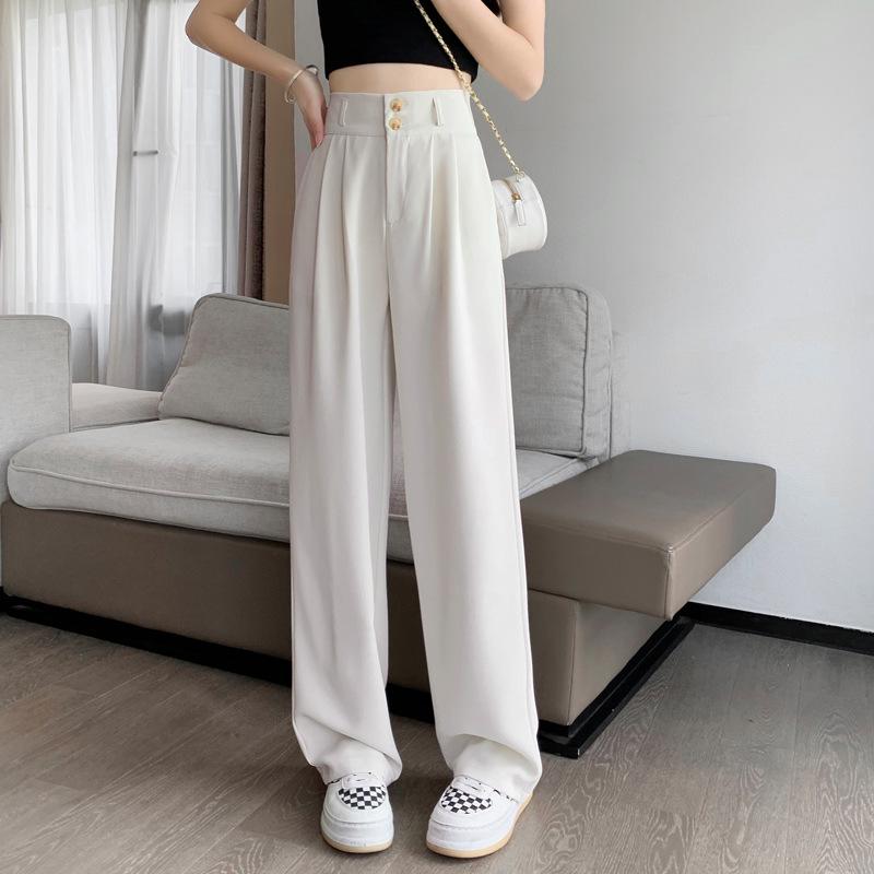 Women's 2025 Spring/Summer High-Waisted White Drape Slimming Wide-Leg Floor-Length Pants