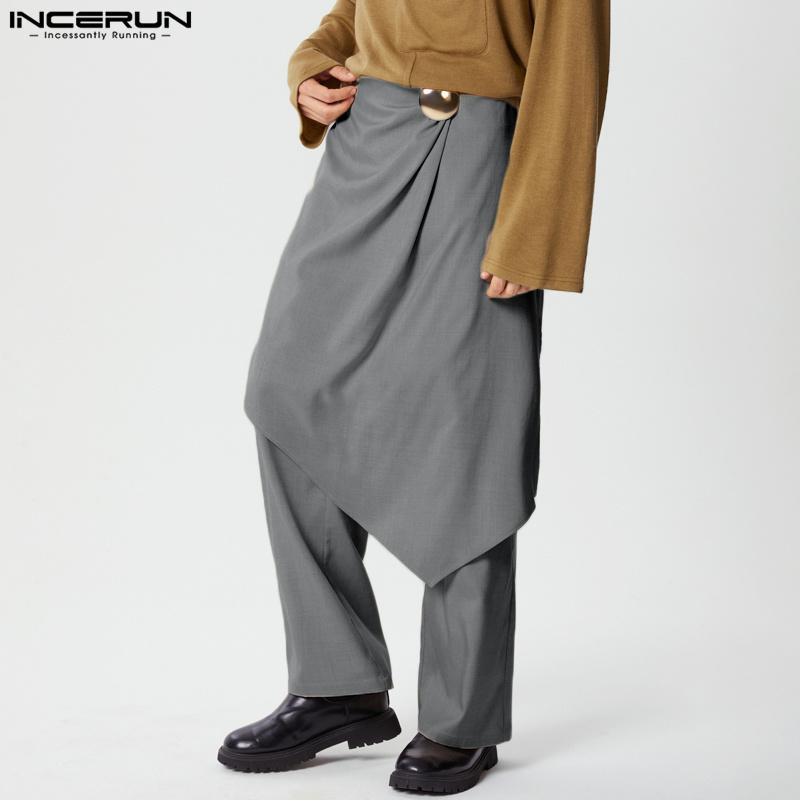 INCERUN Herren Reißverschluss Unregelmäßige Lagen Lässige Lange Gerade Hosen Hose