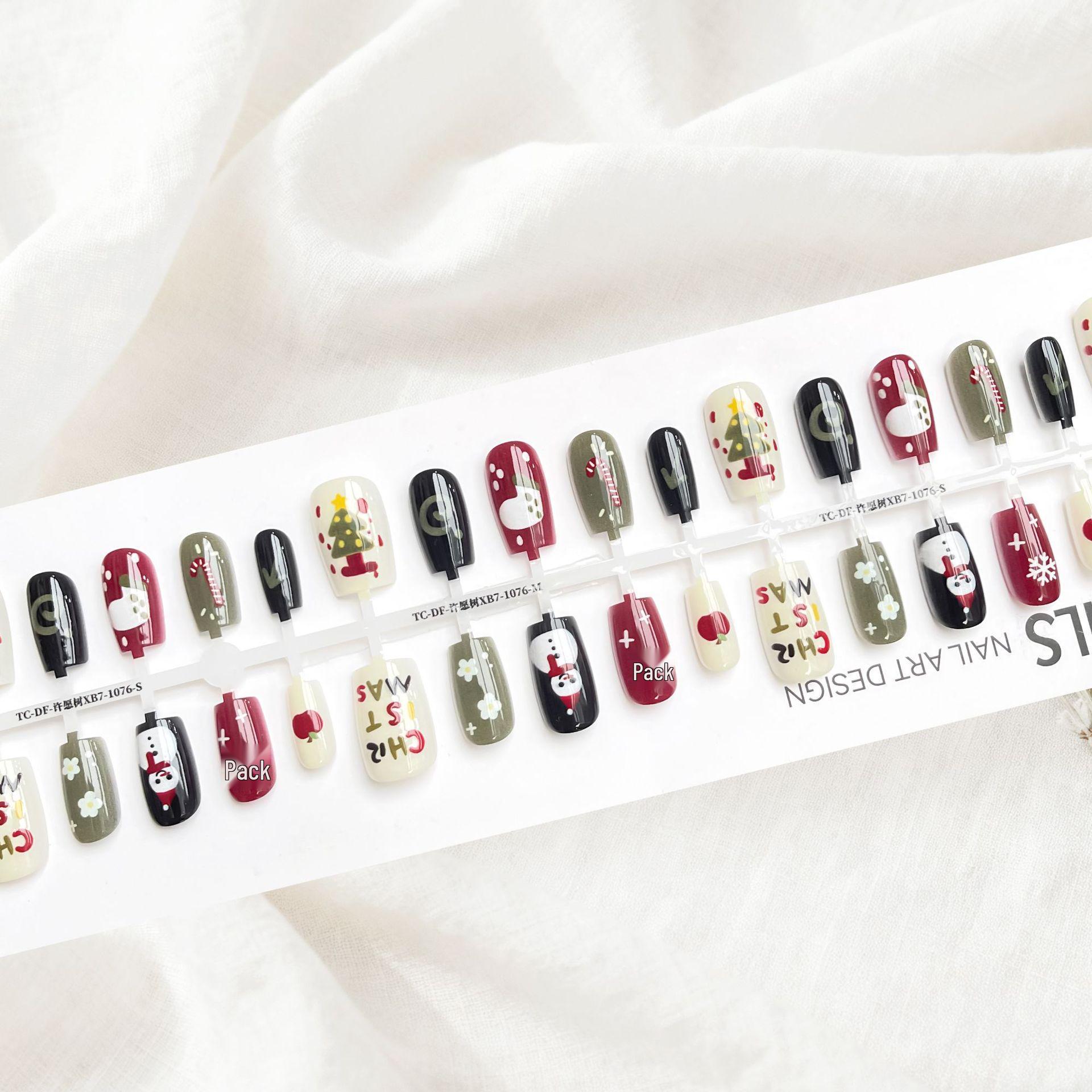 

Chinese Style Cartoon Snowman Christmas Nail Strips - Watercolor Gradient Short Square False Nails Natural Matte No Top Coat (4 sets per strip/SMSXS)