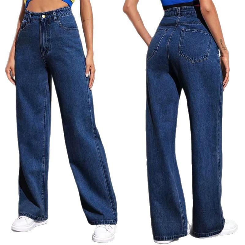 High-Waisted Straight Leg Wide Fit Denim Pants Women - Casual Loose Trousers Plus Size Up To 5XL