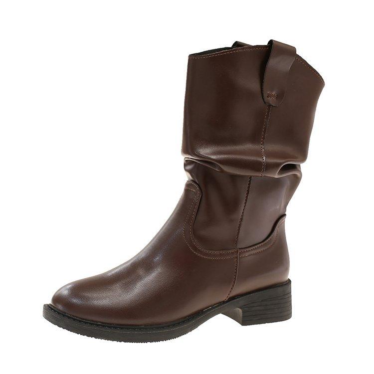 Brown Martin Boots Women's 2025 New Autumn Merard Wasteland Wind Western Boots Medium Tube Knight Pile Short Boots