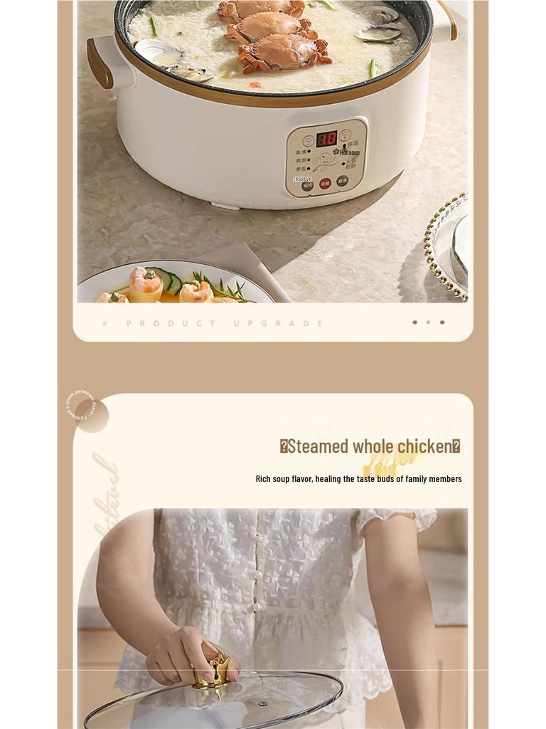 Wielofunkcyjny parowar elektryczny: Stal nierdzewna, Trójwarstwowy, Minutnik, do gotowania na parze, gotowania i duszenia