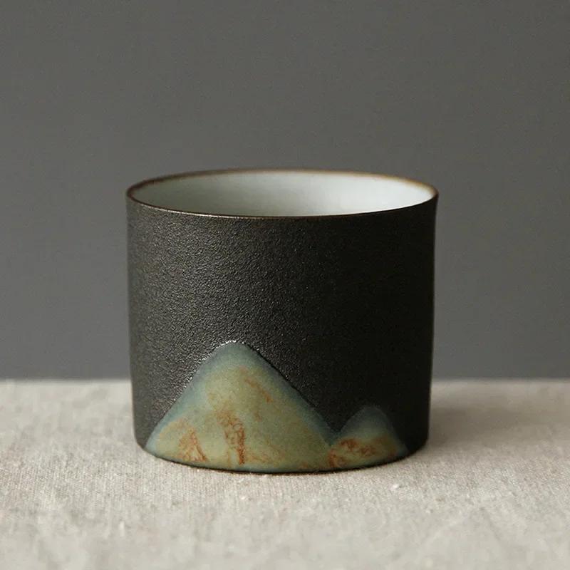 50ml/55ml Hand Drawn Mountain Shape Teacup Retro Ceramic Tea Cup Kung Fu Tea Set Coffee Cup Small Water Cup Porcelain Teaware