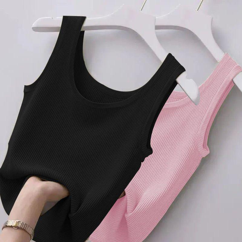 Ribbed Ice Silk Plus Size Tank Top for Women - Sleeveless, Slim Fit, Ideal for Layering or Wearing Alone in Spring/Summer. No Chest Pads.