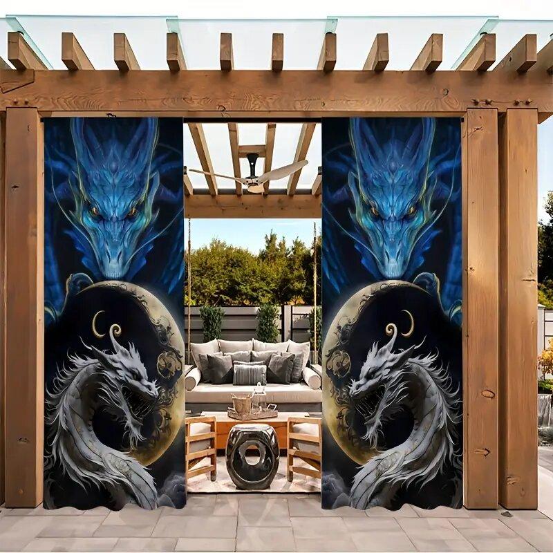 Dragon Crescent Moon Printed Curtains Pole Bag Bedroom Living Room Home Decoration Curtain For Sitting Made Of Polyester