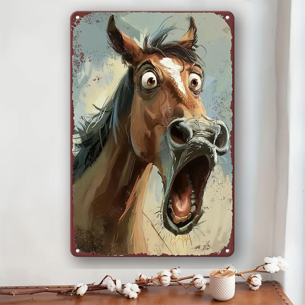 "Lustiges Vintage Pferdegesicht Metall Blechschild - Verspielte Tierdeko Kunst" für Straße, Einkaufszentrum, Garage, Café, Zuhause, Bar, Club