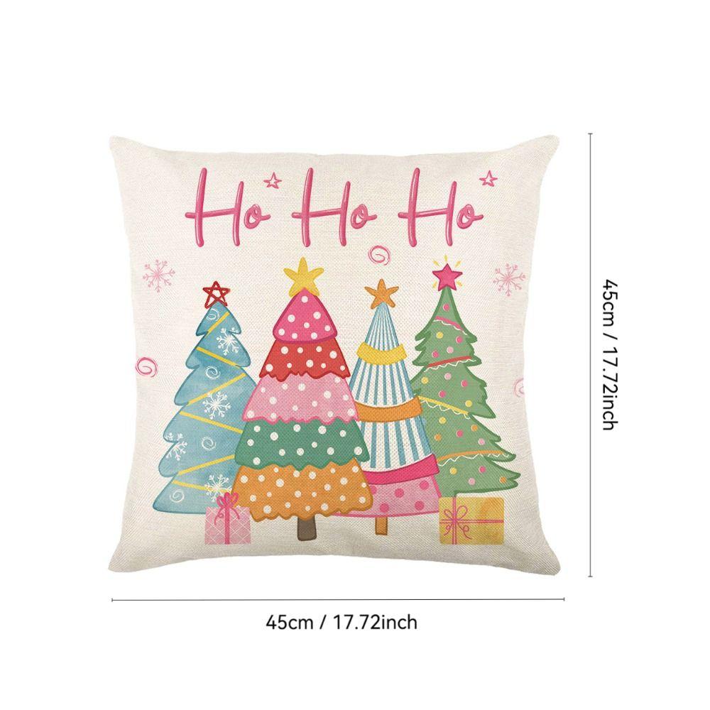 Linen Christmas Throw Pillow Cover Pink Christmas Tree Pillow Cover  Home Decoration