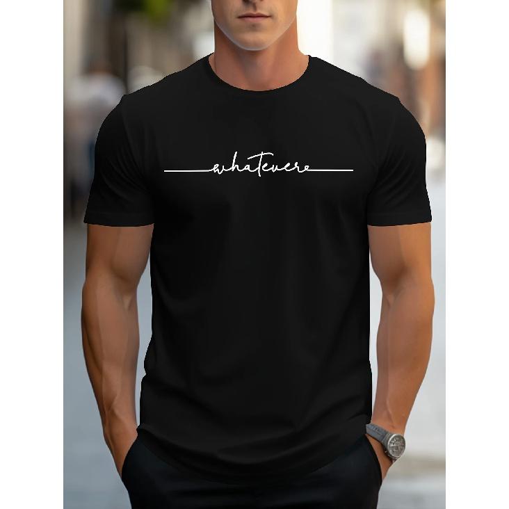 Men's Summer Casual Loose Tee Cotton Letter Print Round Neck Short Sleeve T-shirt Top for Man