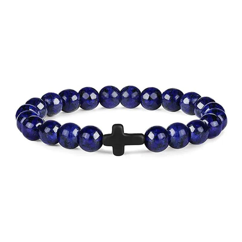 Prayer Men Natural Stone Wood Beads Rosary Hematite Cross Bracelets Onyx Meditation Bracelet Women Yoga Zircon Homme Pulsera