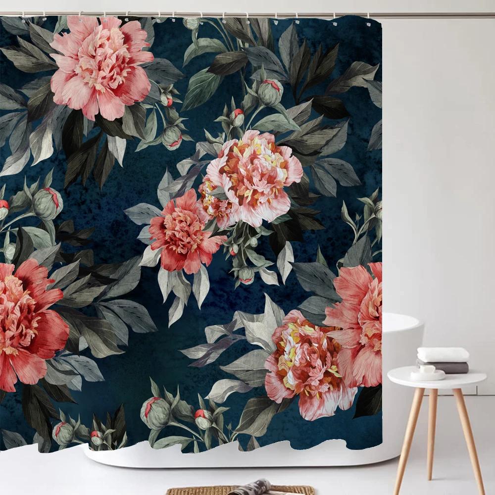 Flowers Pattern Shower Curtains Waterproof Polyester Bath Screen Curtain for Home Decoration Bathroom Printed Shower Curtain