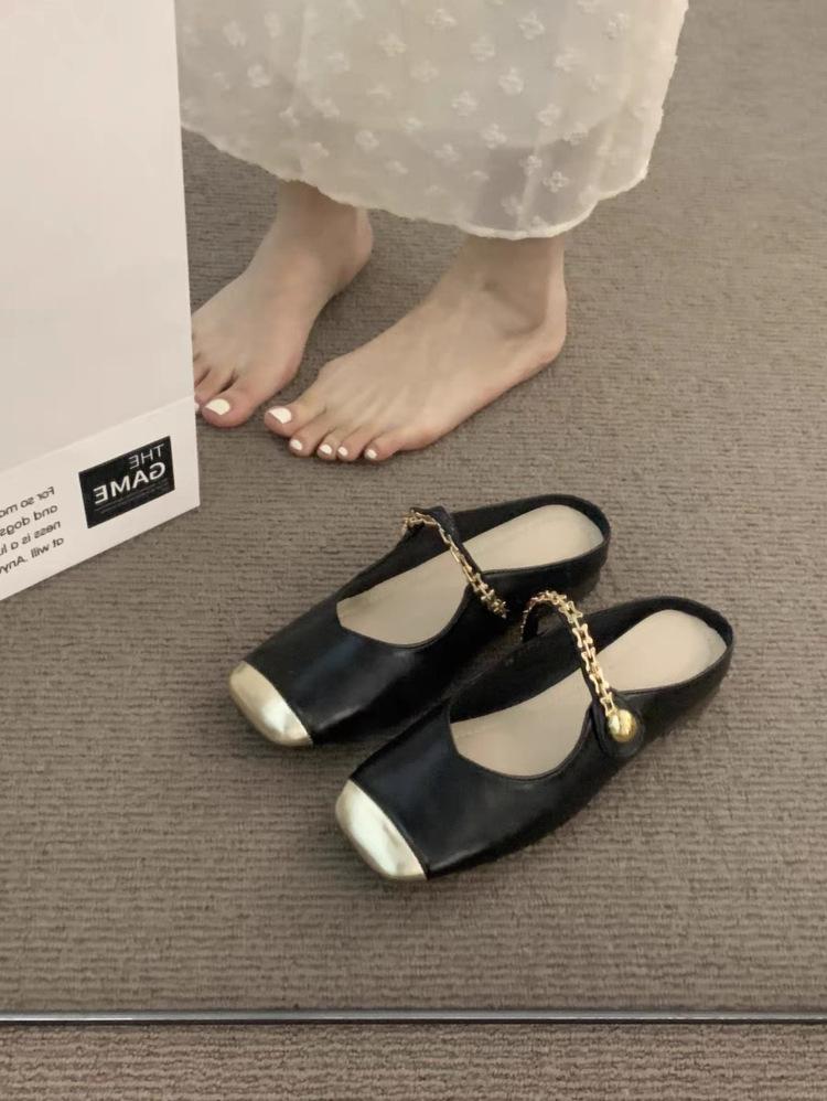 

Французские нежные полутапочки на плоской подошве 2025 года, весна-лето, сказочная цепочка, темпераментные туфли Мэри Джейн, нежные вечерние одинарные туфли 35
