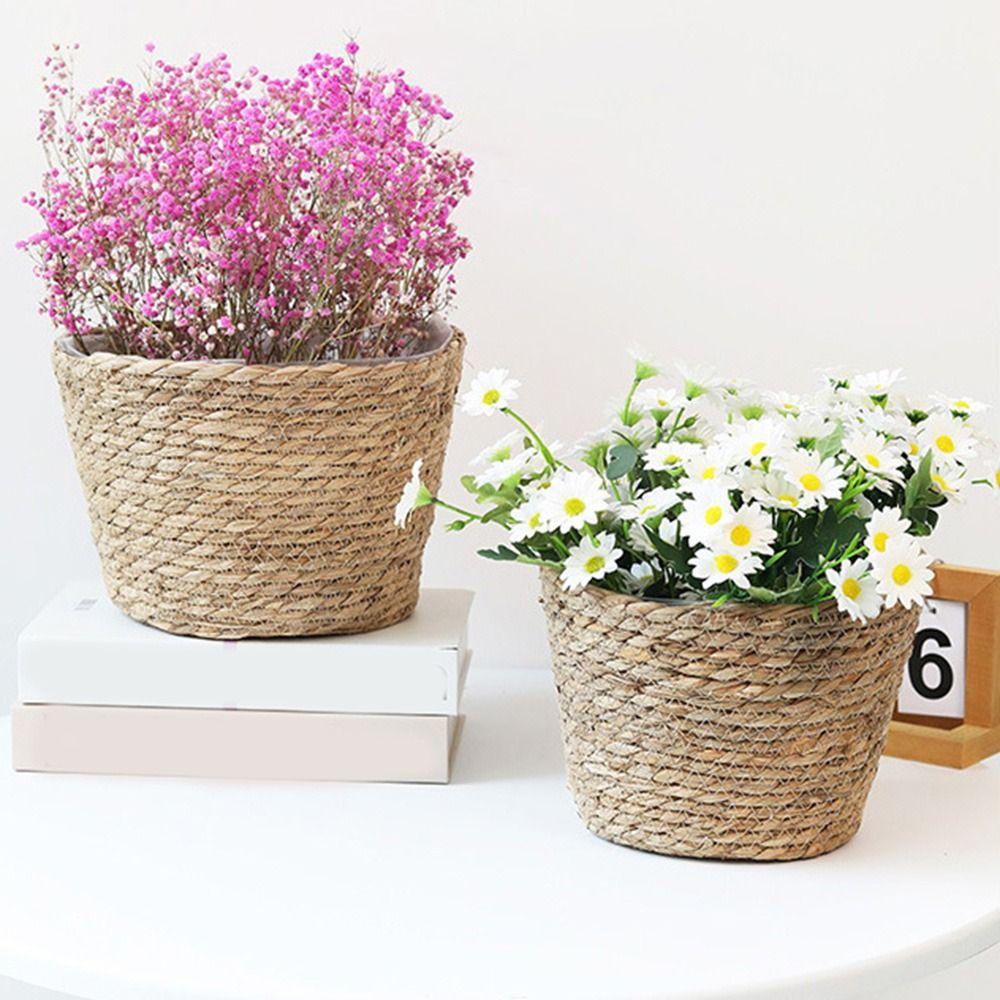 

Decorative Straw Weaving Flower Plant Pot S/M/L Flower Basket Flowerpot Storage Baskets Outdoor S-Style B
