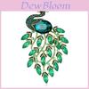 Retro Green Peacock Brooch With Alloy Rhinestone Animal Pin For Women Decor