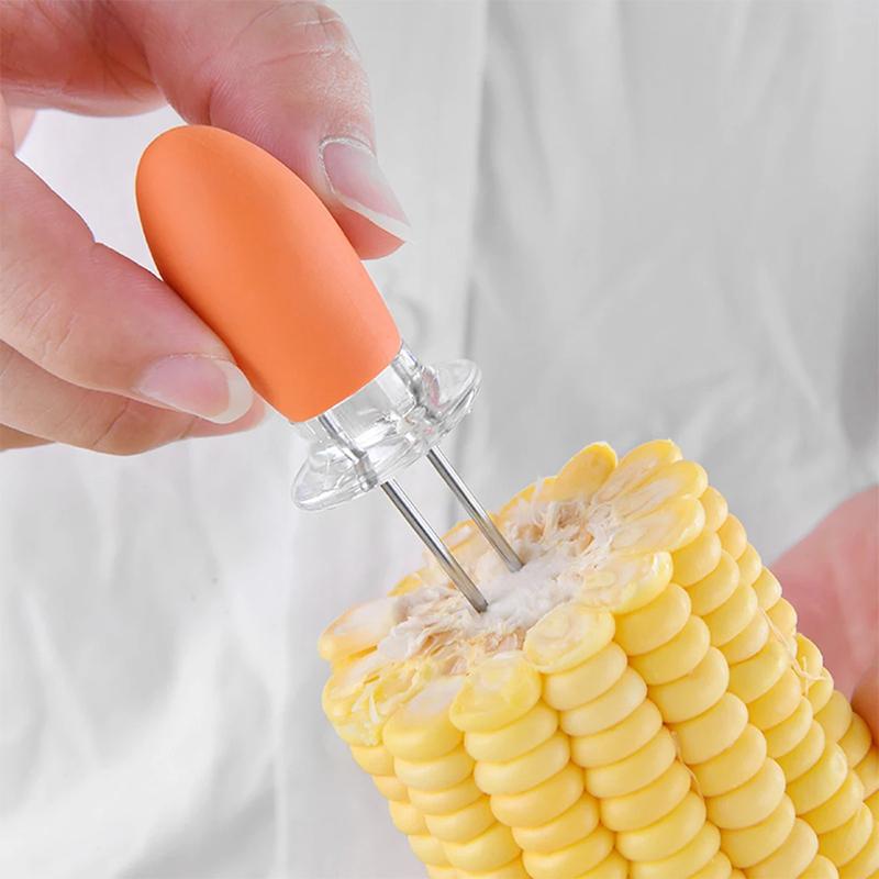 4 Pairs Stainless Steel Corn Forks Holder BBQ Prongs Skewers Fork Hot Dog Fruits Corn on The Cob Fork Kitchen Gadget BBQ Tools