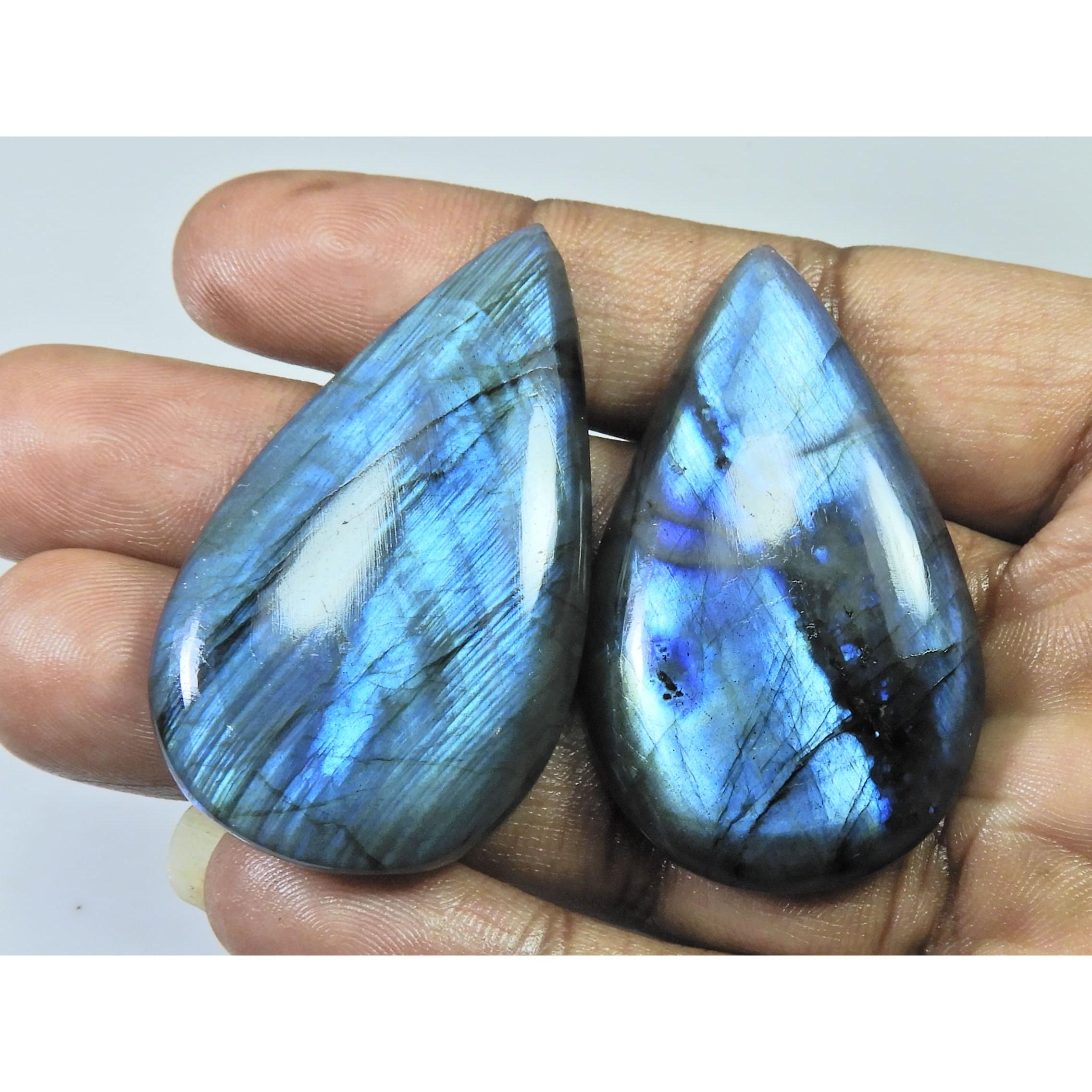 49-50 MM Natural Labradorite Multi Pear Cabochon Loose Gemstone 2 Pcs Lot D-200
