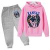 Autumn Winter Kansas Jayhawks Skeleton Winged Basketball Printed Hoodies Sweatpants Set Casual Warm Sports Long Sleeved Pants Men's Sport Wear