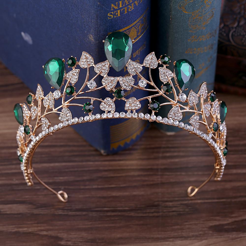 Personalized Style High-end Diamond-encrusted Baroque Wedding Tiara, Wedding Accessories, Leaf Bridal Crown
