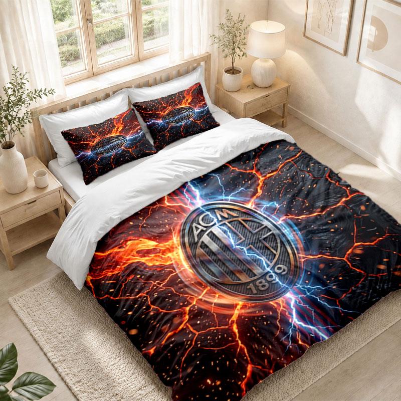 Bedding Set 1 Duvet Cover 2 Pillowcases AC Milan Print Bedroom Home Decoration