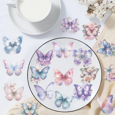 50 INS Colored Butterfly Sticker Bag Can Be Waterproof and Transparent PET Hand Account Butterfly Material Decorative Guitar Notebook