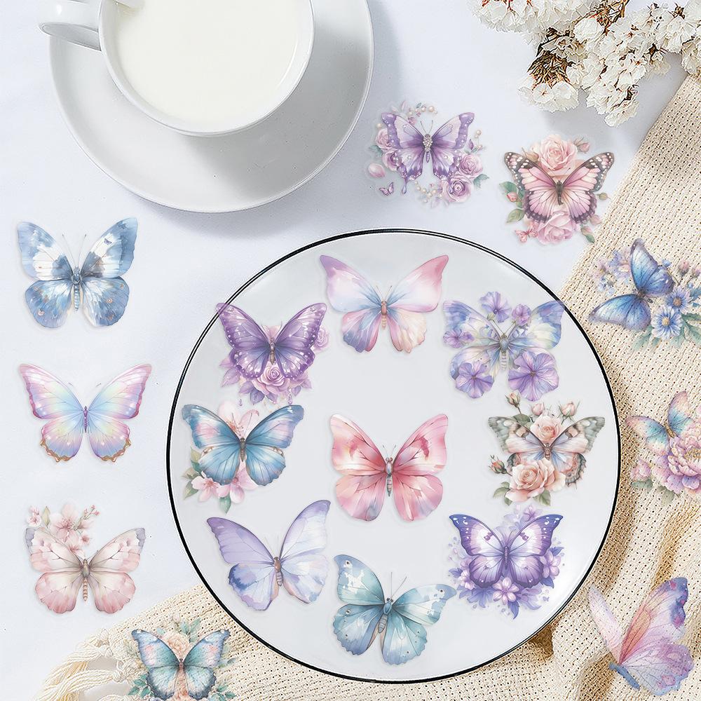 50 INS Colored Butterfly Sticker Bag Can Be Waterproof and Transparent PET Hand Account Butterfly Material Decorative Guitar Notebook