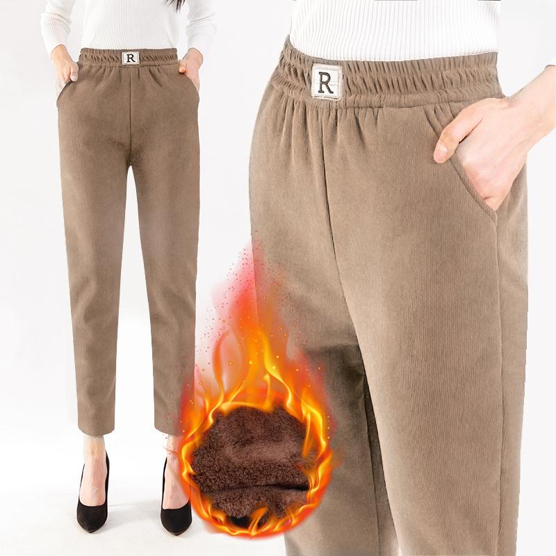 Autumn and Winter Velvet Thickened Pants Casual Pants Women's Pants Elastic High Waist Loose Large Size Harlan Pants Straight Women's Pants