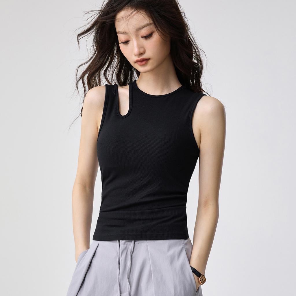 With Cup Fixed Chest Pad Hollow Shoulder Design Sling Vest Women's Summer Wear Slim and Thin Versatile Bottoming Top