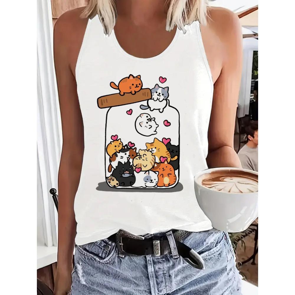 Fashionable and fun cat Y2k T-shirt printed vest S