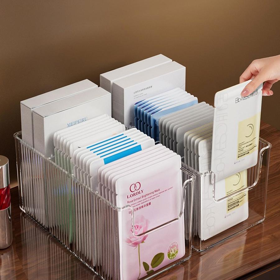 Acrylic Facial Mask Organizer Storage Box with Compartments for Makeup and Skincare