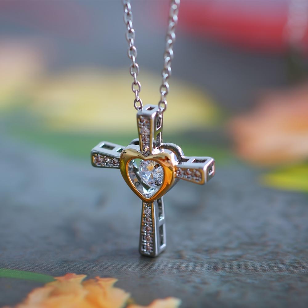 A stainless steel love Bible cross zircon dynamic pendant necklace, a gift for your girlfriend on Valentine's Day, birthday or Thanksgiving